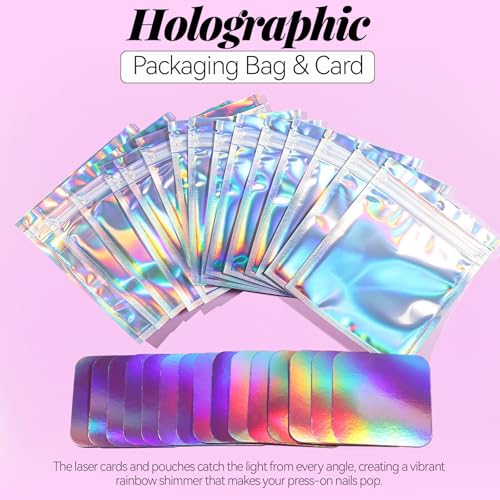 Teenitor Press On Nail Storage Box Set - 15 Acrylic Cases & Holographic Bags