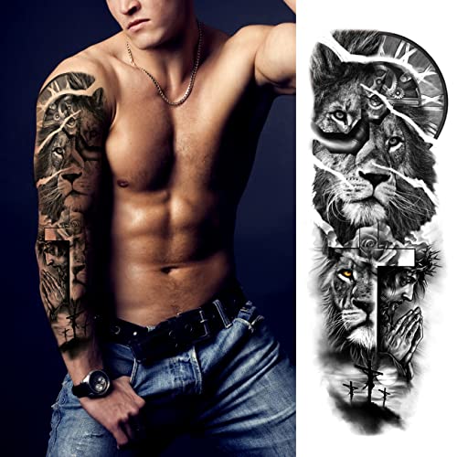 Lion Tiger Temporary Tattoo Sleeves - 9 Sheet Set