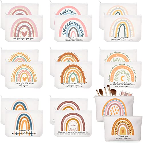 Sieral 20 Pcs Employee Appreciation Gifts for Womens History Month Gifts Canvas Makeup Bags Inspirational Cosmetic Bag Pouch with Zipper Thank You for Coworker Team Staff Travel Birthday(Rainbow)