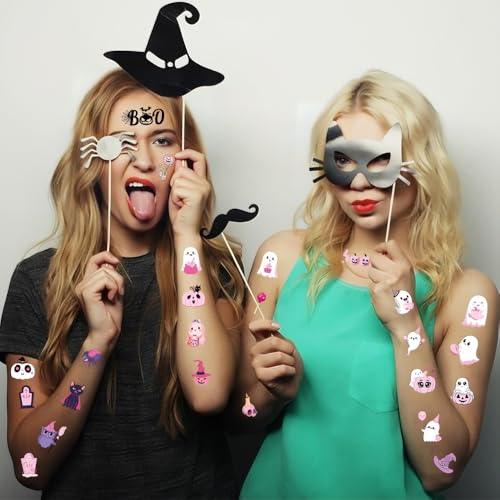 Halloween Temporary Tattoos for Kids - Pink Halloween Party Decorations, Trick or Treat Basket Stuffers, Boo Day Party Favors for Girls