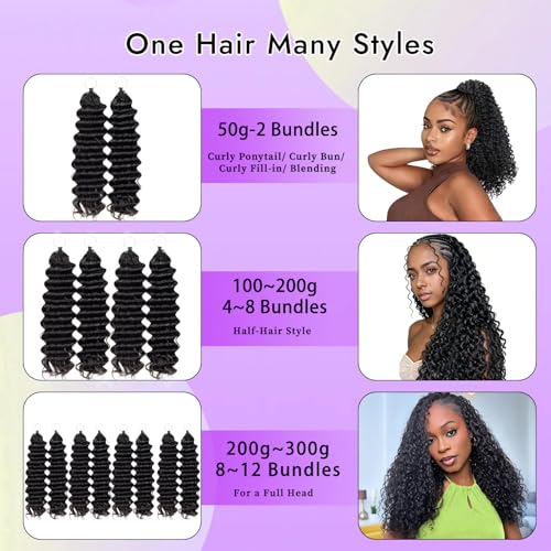 Feather Crochet Human Hair 14" Deep Wave #1B Natural Black 50g