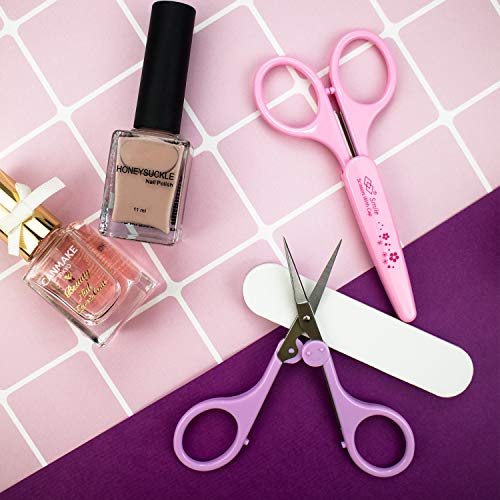 Humbee Eyebrow Scissors, Small Scissors for Facial, Nose, Eyebrow, Mustache, and Beard Hair Trimming & Grooming, Straight Edge, Pink Long Cap