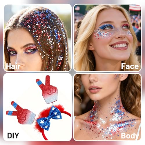 Patriotic Red White Blue Glitter Stick for Face & Body