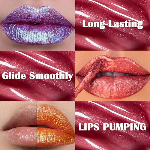 Maydear Chameleon Lipstick, High Pigmented Pink Lipstick for Women Metallic Shine Lip Gloss, Full-Coverage Multichrome Lipstick Long Lasting Rainbow Lip Makeup, Fuchsia(01)