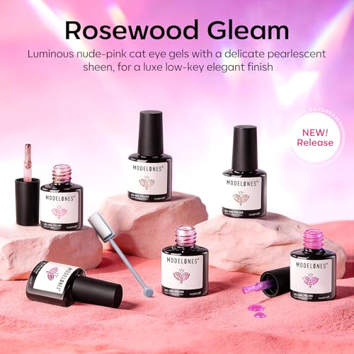 Modelones Cat Eye Gel Nail Polish Set - 6 Colors Rosewood Gleam Summer Glitter