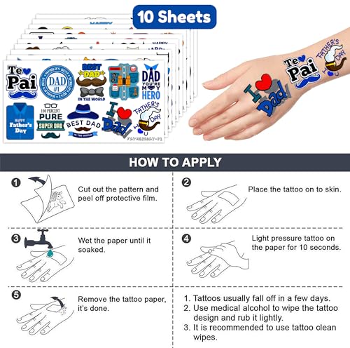 Father's Day Temporary Tattoos - 104 PCS Party Favors