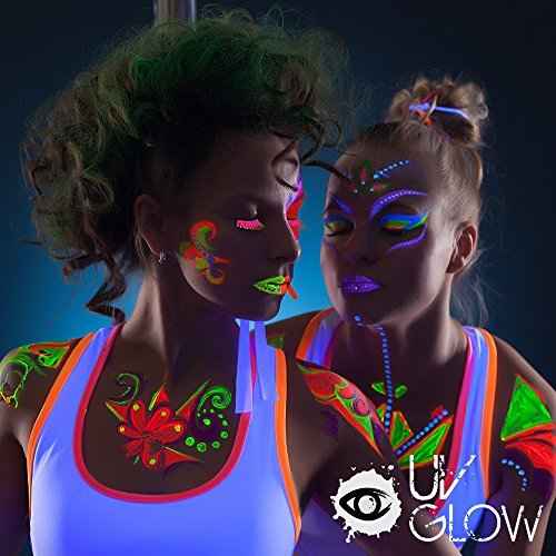 UV Glow Blacklight Face and Body Paint 1.7oz - Set of 8 Tubes - Neon Fluorescent