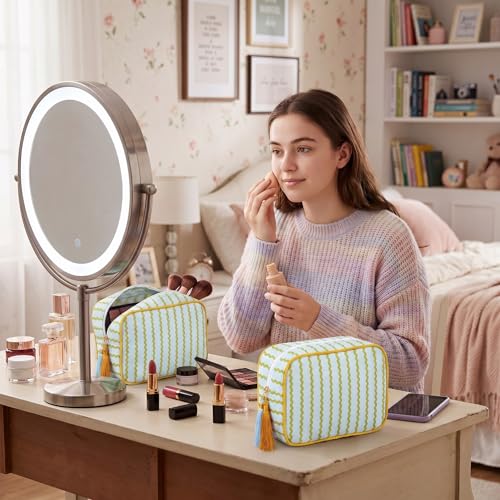 Kacctyen 6 Pack Striped Makeup Bags - Travel Cosmetic Pouches