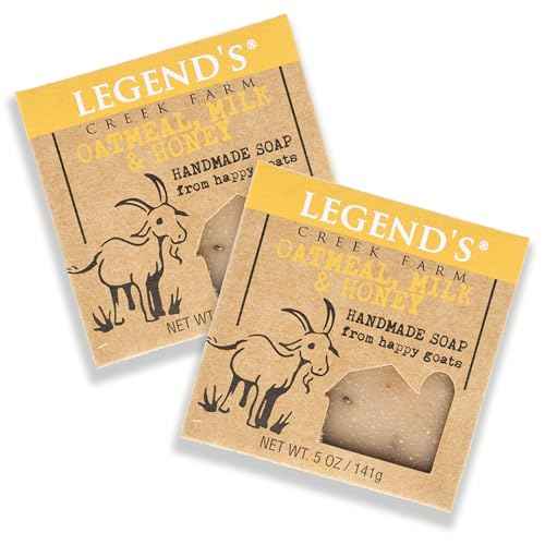 Legend's Creek Farm Goat Milk Soap - Cleansing Moisturizing Bar for Hands and Body - 5 Oz Creamy Lather, Nourishing, Gentle Natural Soap for Sensitive Skin (Oatmeal, Milk & Honey, Pack of 2)