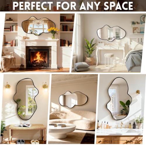 Irregular Black Wavy Wall Mirror - Abstract Decorative Design (22"x36")