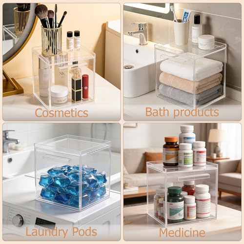 Acrylic Face Towel Holder with Qtip Organizer - 15 Inch Storage
