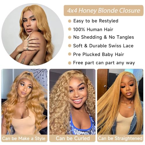 Honey Blonde 4x4 HD Lace Closure Body Wave 12 Inch