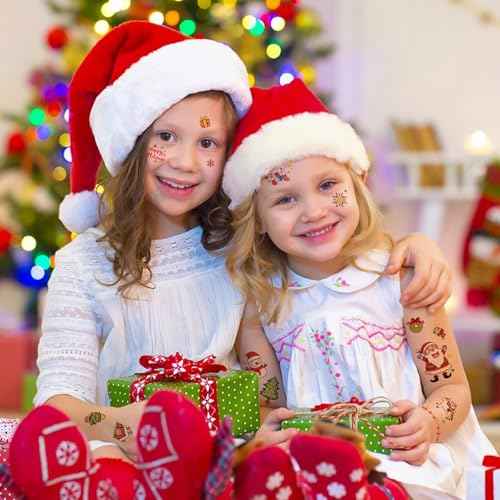 350+ PCS Christmas Temporary Tattoos for Kids, Xmas Santa Claus Snowman Penguin Elk Tattoos Stickers, Christmas Stocking Stuffers Fake Tattoos for Girls Boys, Party Supplies Favors Decors, 36 Sheets