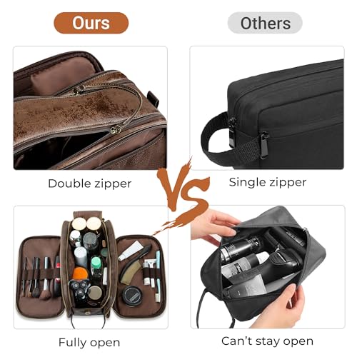 Elviros Large Toiletry Bag for Men, Water-Resistant PU Leather