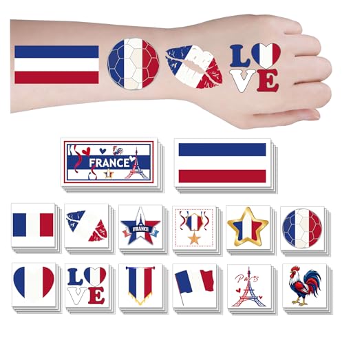56Pcs French Flag Temporary Tattoos - Waterproof Body Art Stickers