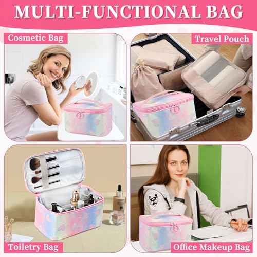 Makeup Bag, Travel Toiletry Bags With Handle and Divider, Large Capacity Cosmetic Bag for Women, Cute Makeup Organizer Case for Girls Sister Gifts