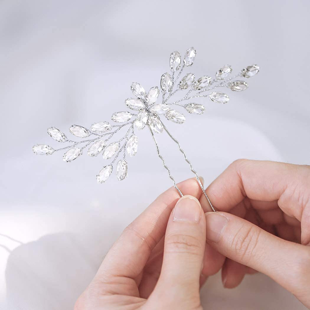 Yean Wedding Hair Pins Silver Crystal Hair Piece Rhinestone Bridal Hair Accessories for Women and Girls (Silver)