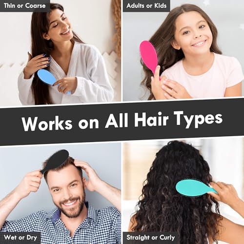 Aussumy 4 Pack Detangling Hair Brush Set with Soft Bristles - Black, Green, Blue, Red