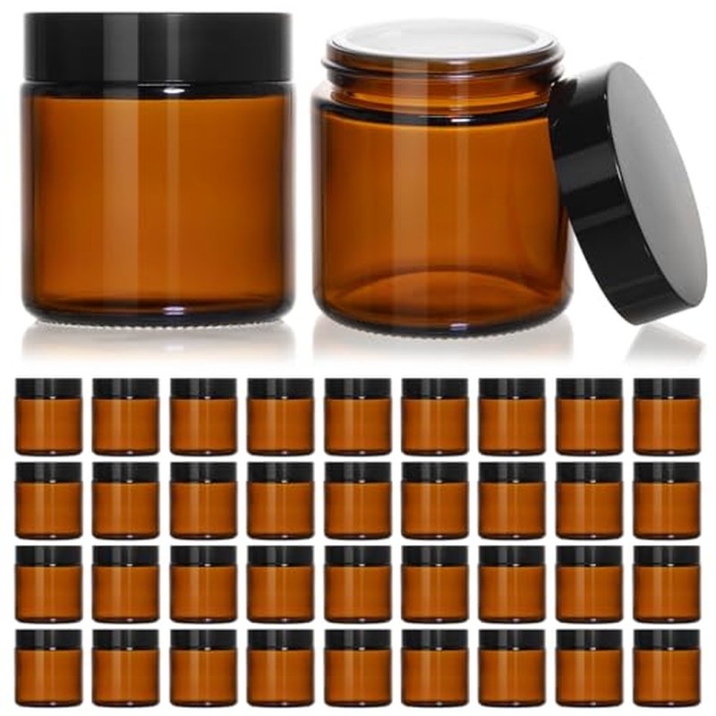 4oz Amber Glass Jars with Black Lids - 36 Pack for Cosmetics