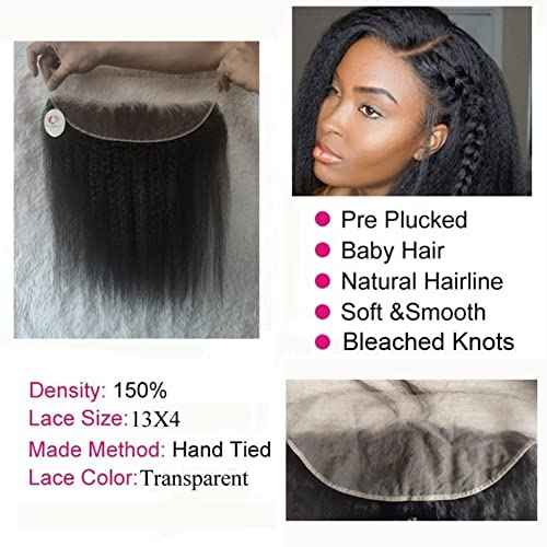 100 Real Soft Brazilian Hair Pre Plucked Full Lace Frontals Kinky Straight Human Hair Pieces 18 Inch 1B Natural Color Ear To Ear 13X4 Lace Frontal Closure With Natural Hairline