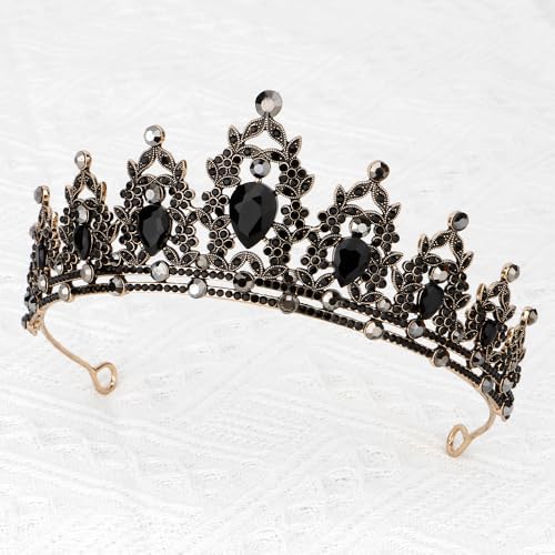 Black Queen Crown Tiara for Women - Rhinestone Wedding & Prom Accessory