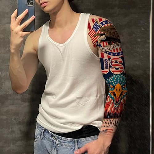 6-Pack Large Patriotic Full Arm Temporary Tattoos