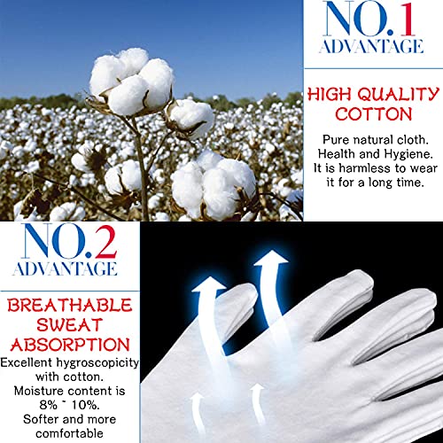 Soft White Cotton Gloves for Moisturizing Dry Hands & Eczema (Large)