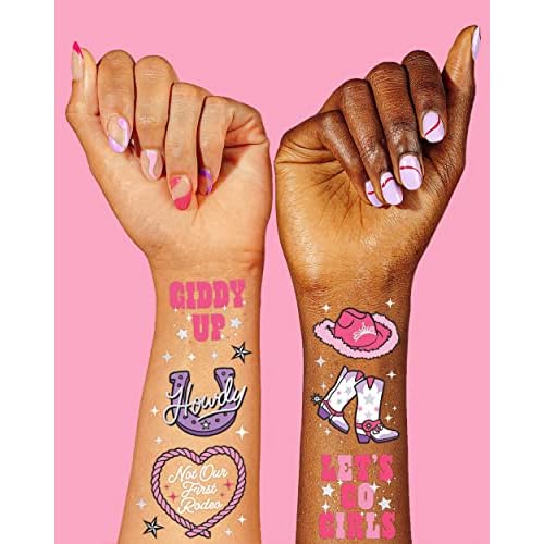 xo, Fetti Rodeo Birthday Party Temporary Tattoos - 46 silver Styles | Birthday Decorations, Giddy Up Cowgirl Accessory, Rodeo Western Theme Favor, Nashville Gift + Cow Print Supplies