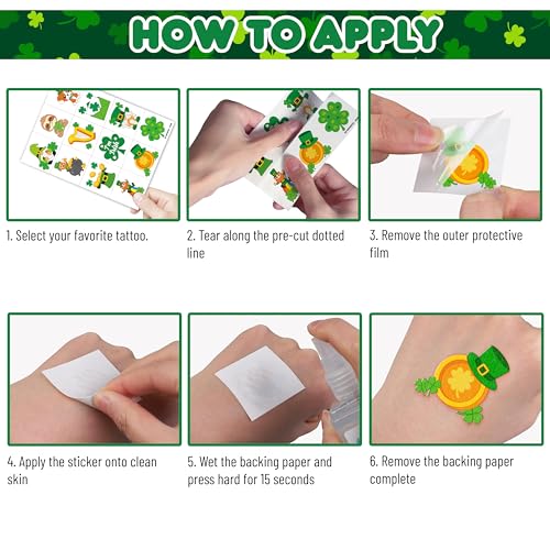 96 PCS St Patrick's Day Shamrock Temporary Tattoos for Kids