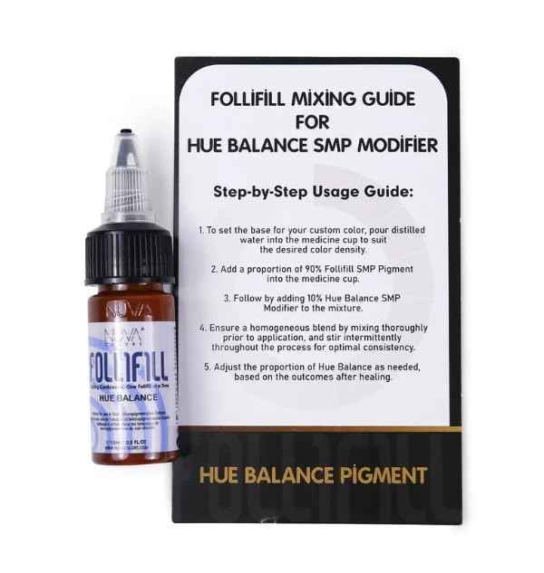 Nuva Follifill SMP Pigment & Cartridge Needle Kit – Deepest Scalp Micropigmentation Ink with Superior Retention, 15ml Bottle for 50+ Treatments, 20 Sterilized Needles, Mixer, Hue Balance
