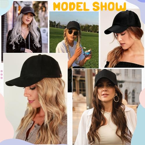 Baseball Hat Wig with Hair 24" Adjustable Black Cap