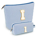2 PCS Initial Makeup Bags for Women: Cosmetic Bag for Travel Toiletry - Birthday Gifts for 11 12 13 14 15 16 17 18 Years Old Girl Graduation Teacher Gift- Teen Girl Gifts Trendy Stuff - Blue I