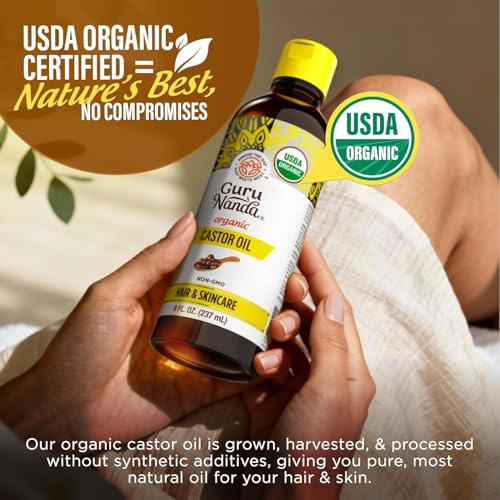 GuruNanda Organic Castor Oil - 8 fl oz Cold Pressed