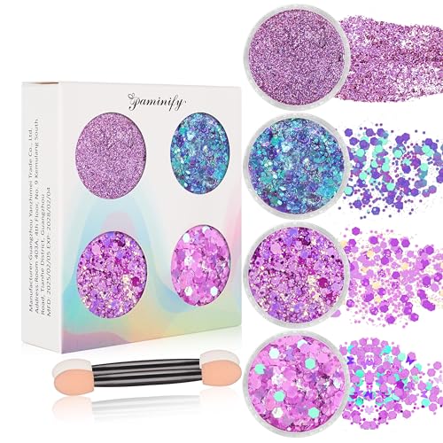 Purple Face Glitter Gel,4 Styles Butterfly Style Body Glitter Mermaid Costume for Kids,Mardi Gras Outfit for Women,Sparkling Hair Glitter Makeup Rave Festival Accessories,40g/1.41 oz