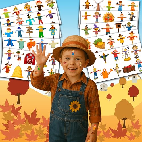 Scarecrow Temporary Tattoos for Kids - 10 Sheets, 100 PCS