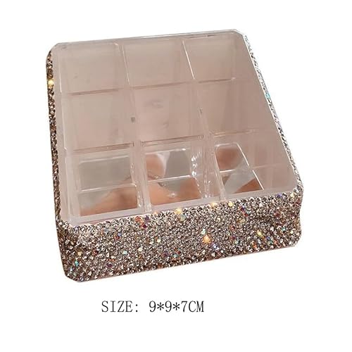 Bling Rhinestone 9-Compartment Lipstick Display Stand ? Elegant Desktop Lipsticks Organizer Box Holder for Lipsticks Lip Gloss (Silver)