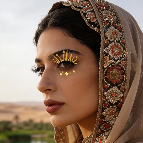 Gold Temporary Tattoo Stickers, 12 Sheets Metallic Face Tattoos