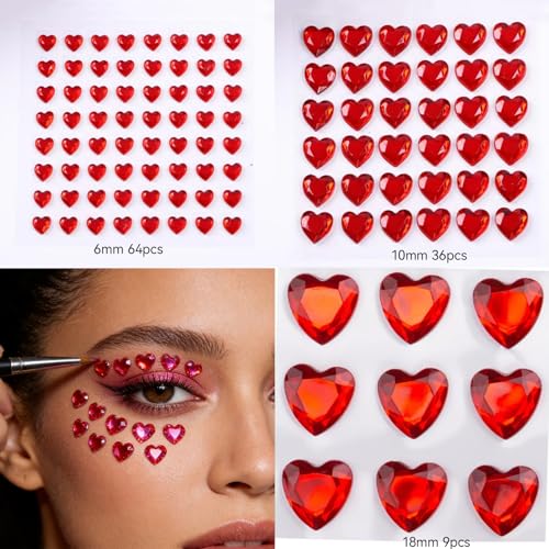 Valentine Heart Rhinestone Stickers, 436 Pieces Self-Adhesive Gems