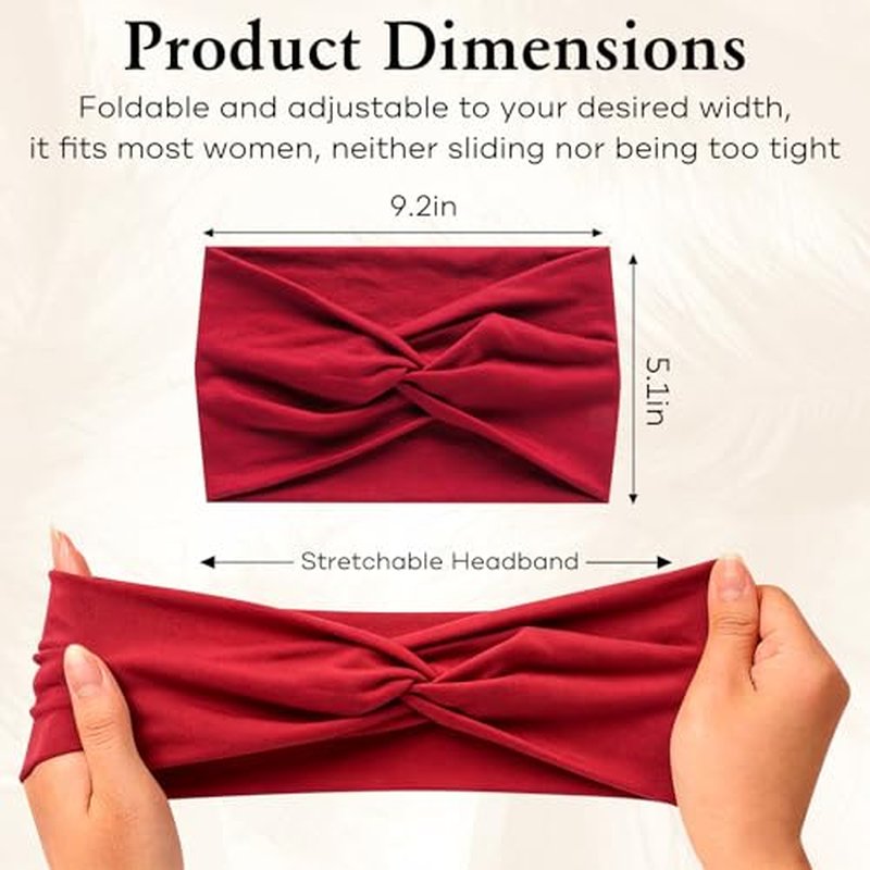Non-Slip Wide Elastic Headbands for Women - 6 Pack Cotton Turbans