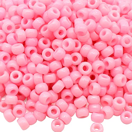 Auvoau 1000Pcs Pony Beads Bracelet 9mm Pink Plastic Barrel Pony Beads for Necklace,Hair Beads for Braids for Girls,Key Chain,Jewelry Making (Pink)