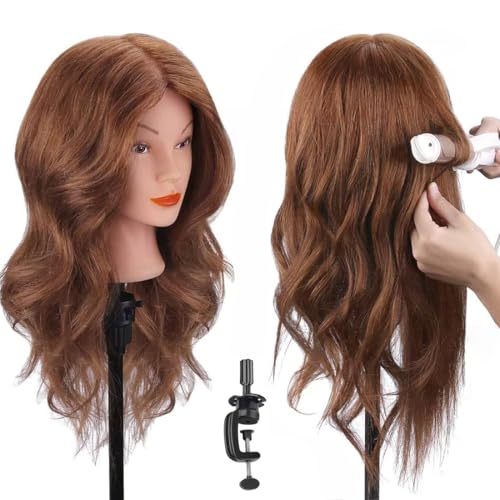 18" Human Hair Mannequin Head with Clamp for Hairstyling Practice