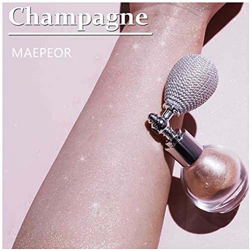 MAEPEOR Body Glitter Spray 4 Colors Shimmer Sparkle Highlighter Powder Glitter High Gloss Powder Spray for Face Body Hair Cosmetic (T02 Champagne)