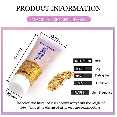 Gold Glitter Gel & Face Gems Rhinestones Makeup Set