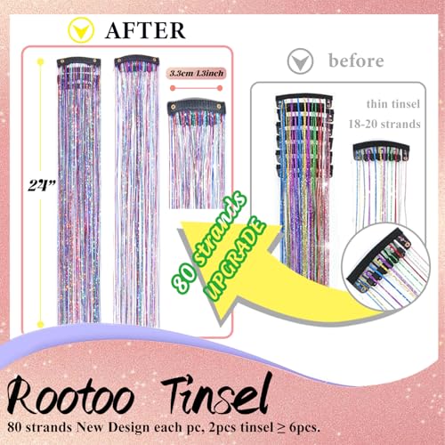 12 Pcs Colorful Fairy Hair Tinsel Kit - Clip-In Holographic Hair Extensions