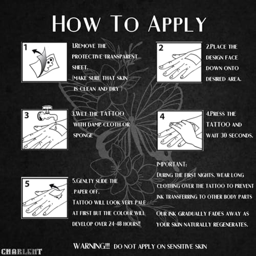 CHARLENT Butterfly Semi-Permanent Tattoos - 1-2 Week Waterproof