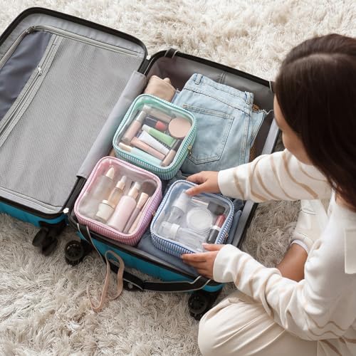 Sanwuta 3-Piece Seersucker Makeup Bags with Zipper – Mini Cosmetic Pouches