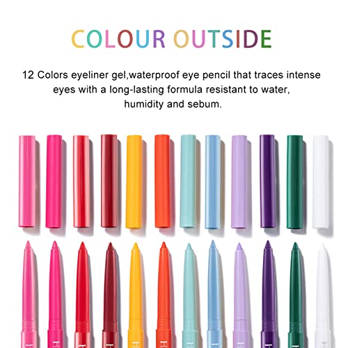 FantasyDay 12Pc Waterproof Eyeliner Pencil Set - Colorful