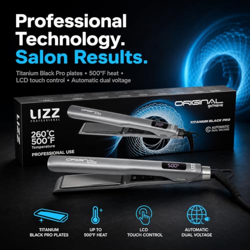 Lizz Professional Titanium Hair Straightener 500°F LCD Display Anti-Frizz Flat Iron