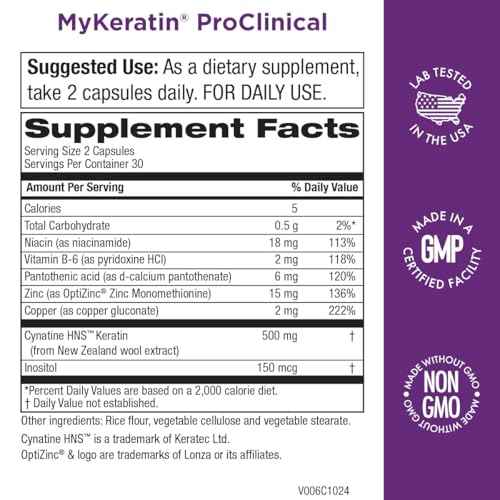 MyKeratin ProClinical Advanced Hair Therapy - Purity Products - Reduces Hair Loss & Increases Hair Strength, Shine & Luster - Next Generation Keratin Hair, Skin & Nails Super Formula - 60 Veg Capsules