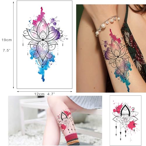 Glaryyears Watercolor Flower Temporary Tattoos, 10 Pack